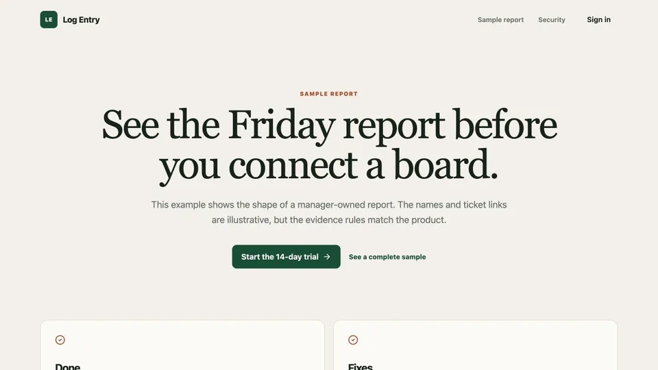 Log Entry product screenshot