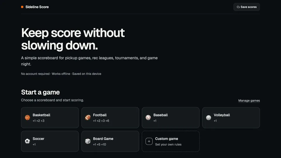 Sideline Score product screenshot