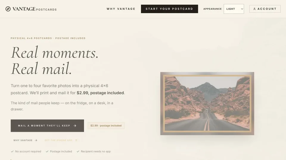 Vantage Postcards product screenshot
